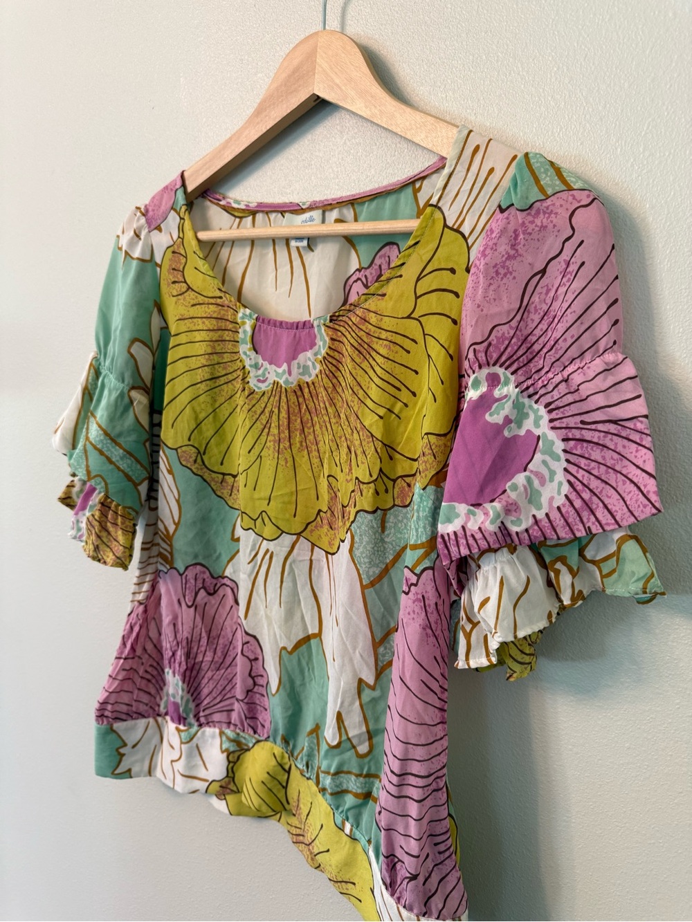 Anthropologie Odille Silk Floral Ruffle Sleeve Blouse Size 2 - Picture 4 of 9